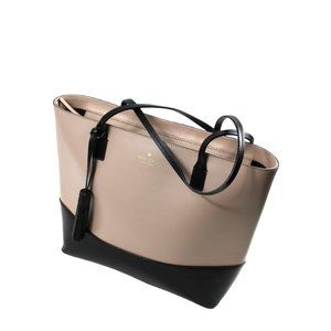 Kate Spade Wright Place Karla Two Tone Almondine & Black Leather Tote